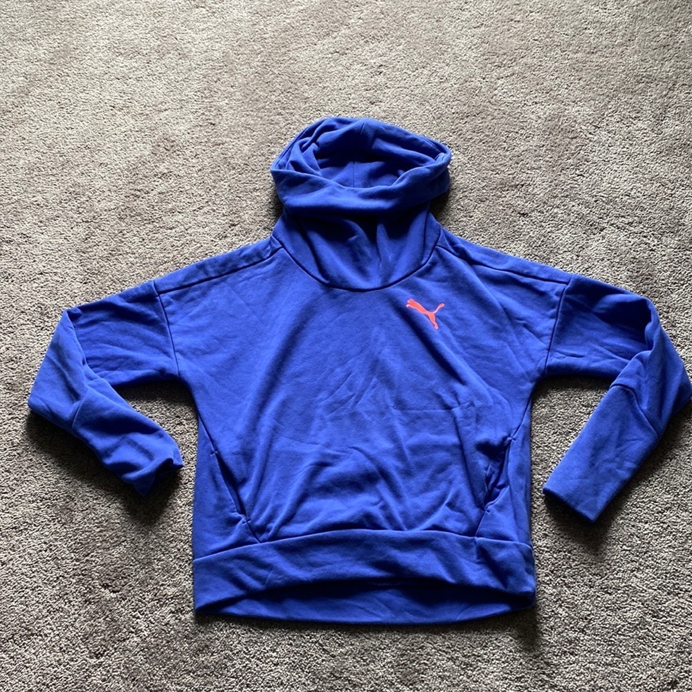 Puma Blue Cowl Neck Pullover Athletic Sweatshirt Hoodie SIZE M